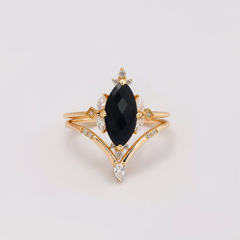 Sparkle Crown Ring Set with Black Onyx