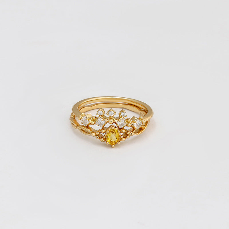 Golden Crown Citrine Ring Set