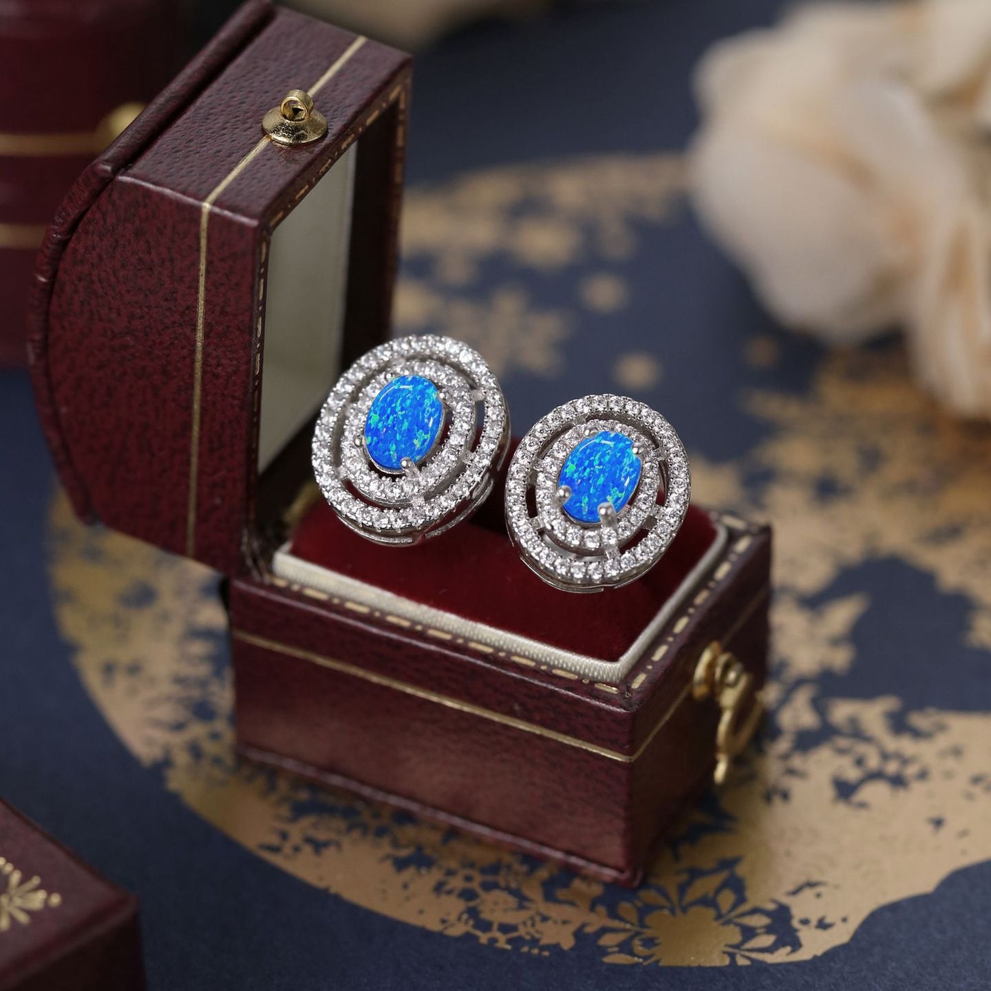 Celestial Orbit Blue Opal Stud Earrings
