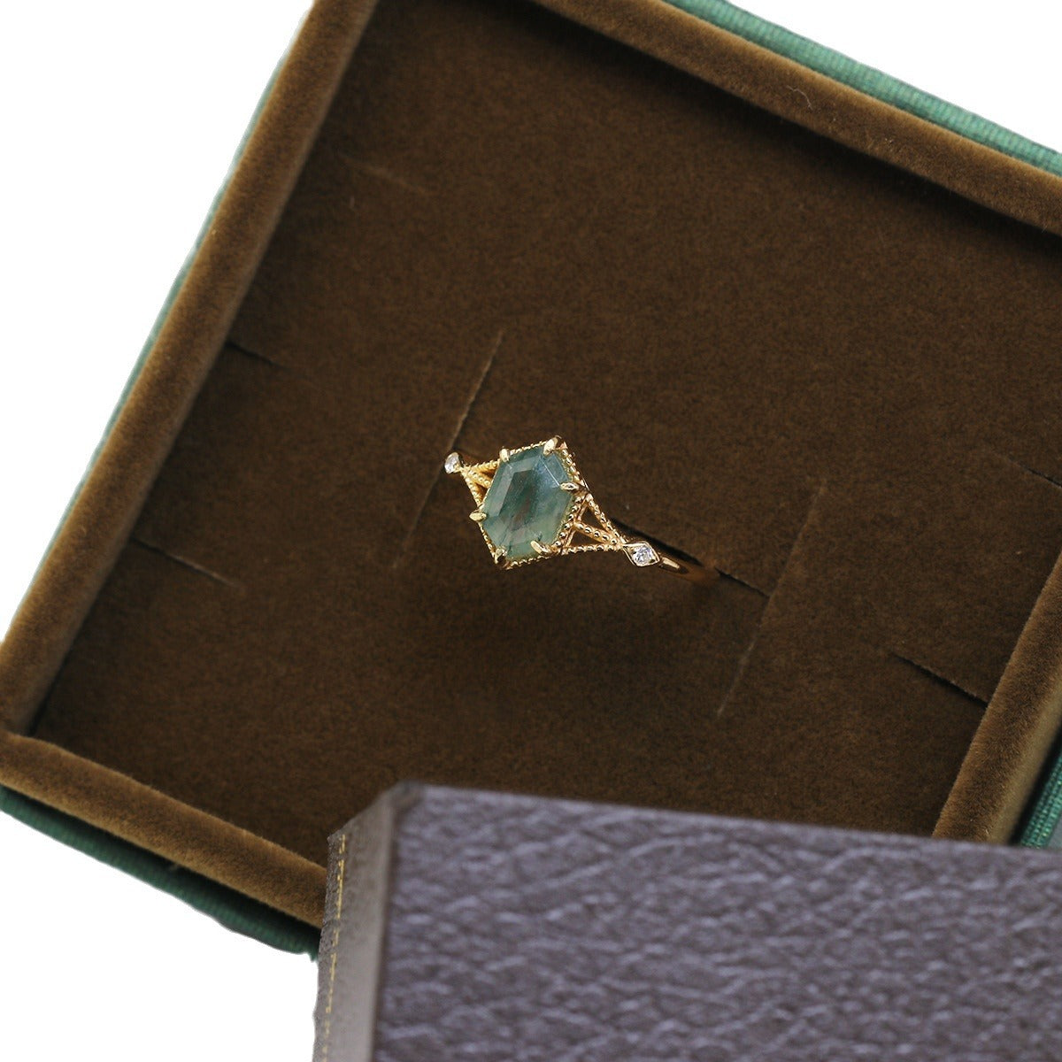 Verdant Prism Moss Agate Ring