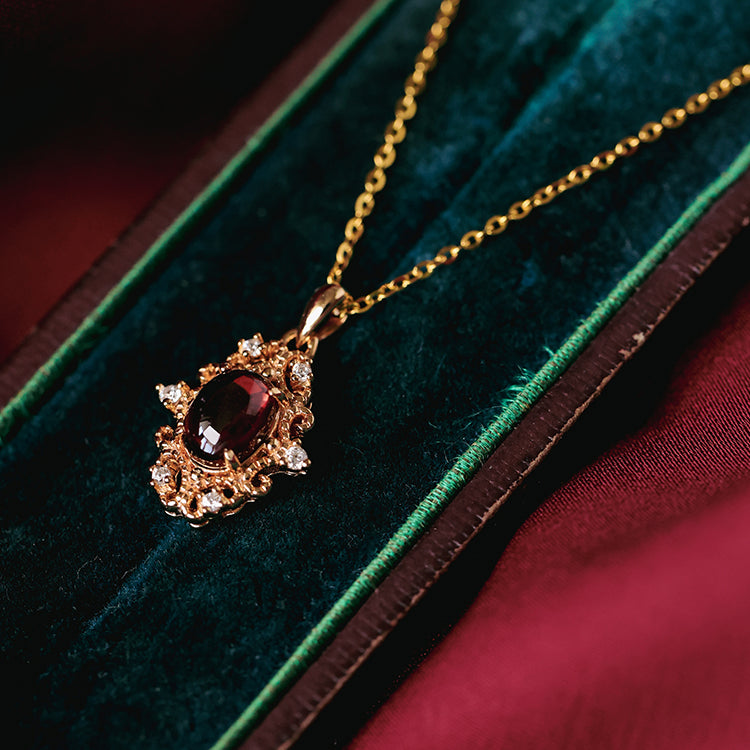 Vintage Bloom Garnet Necklace