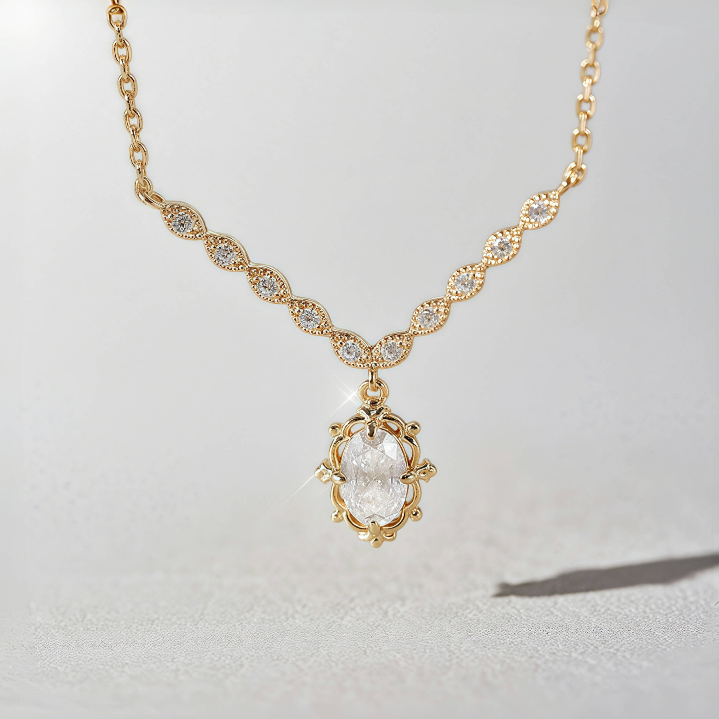 Vintage Oval Crown Moissanite Necklace