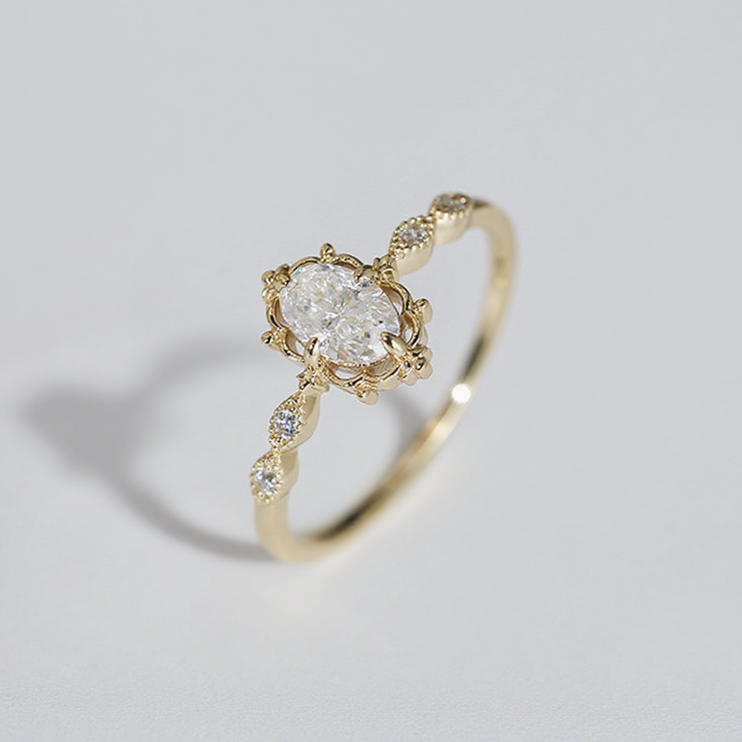 Vintage Oval Crown Moissanite Ring