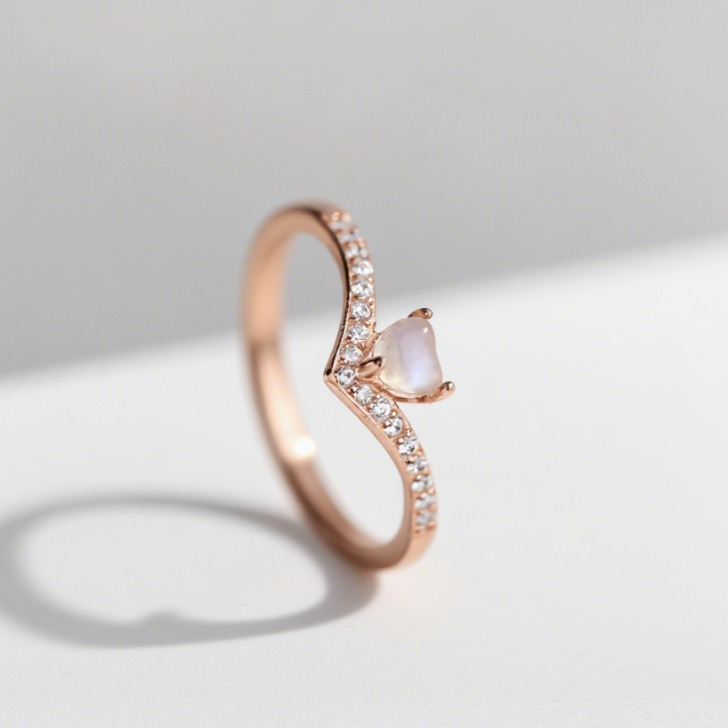 Moonstone Heart V Ring