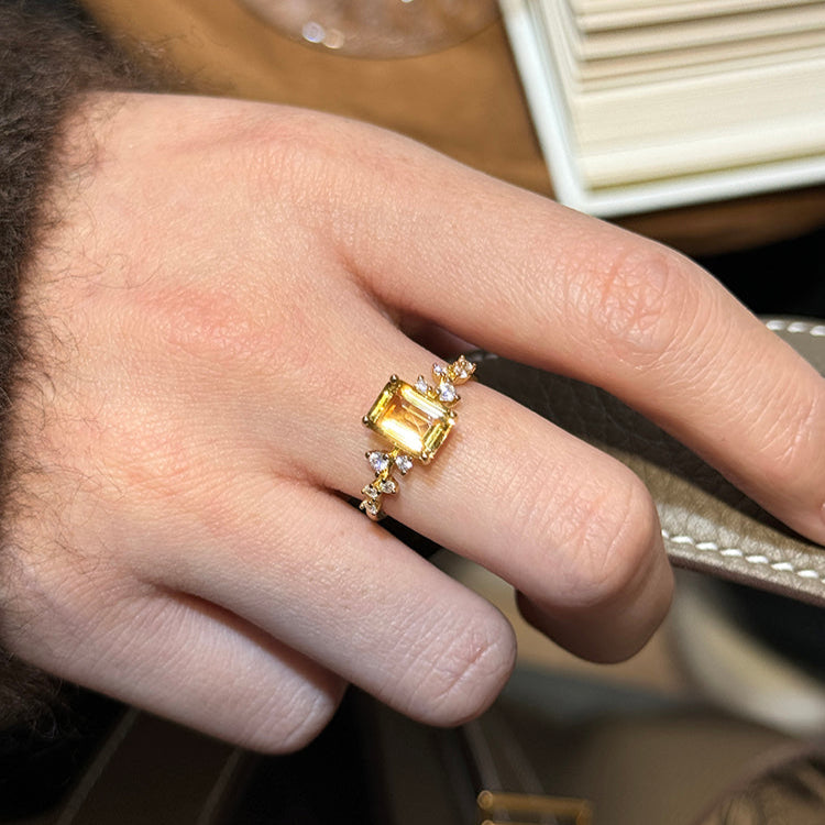 Natural Citrine Sterling Silver Sugar Cube Ring