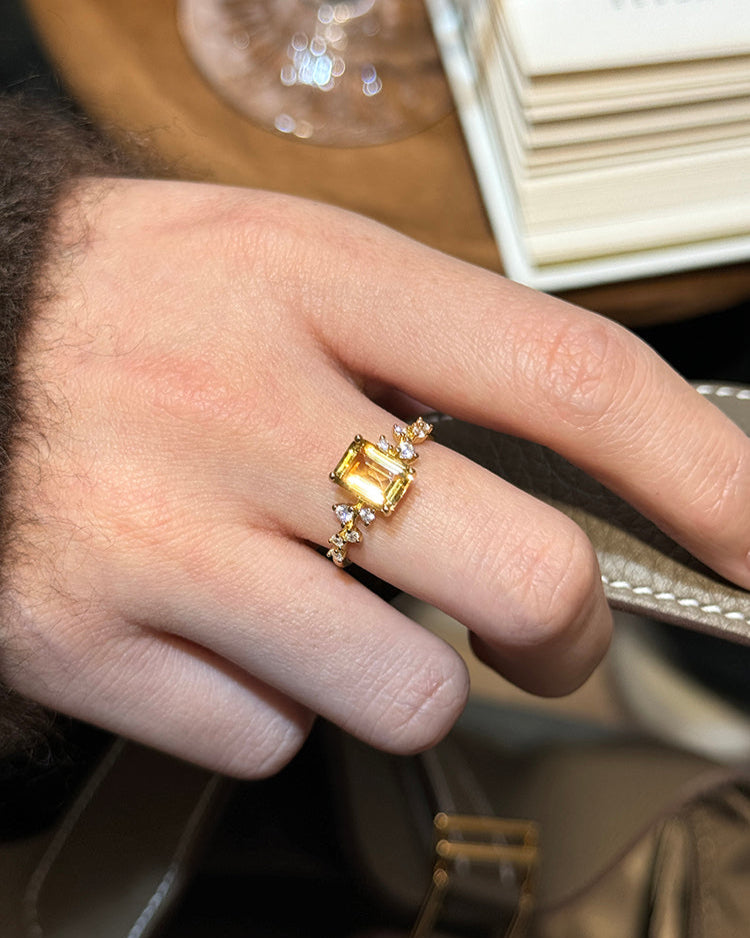 Natural Citrine Sterling Silver Sugar Cube Ring