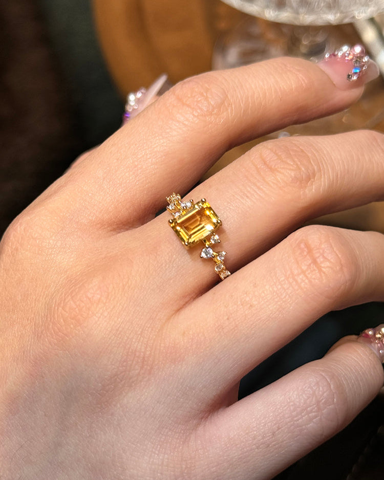 Natural Citrine Sterling Silver Sugar Cube Ring