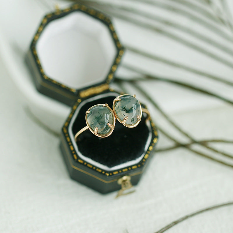 Minimalist Casual Moss Agate Ring