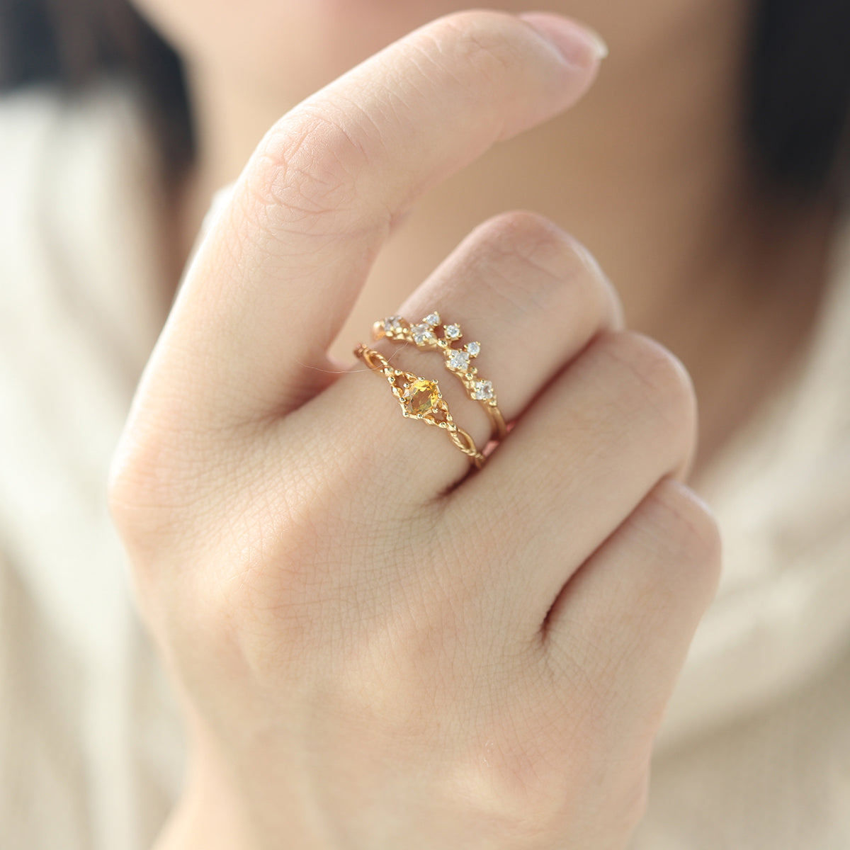 Golden Crown Citrine Ring Set