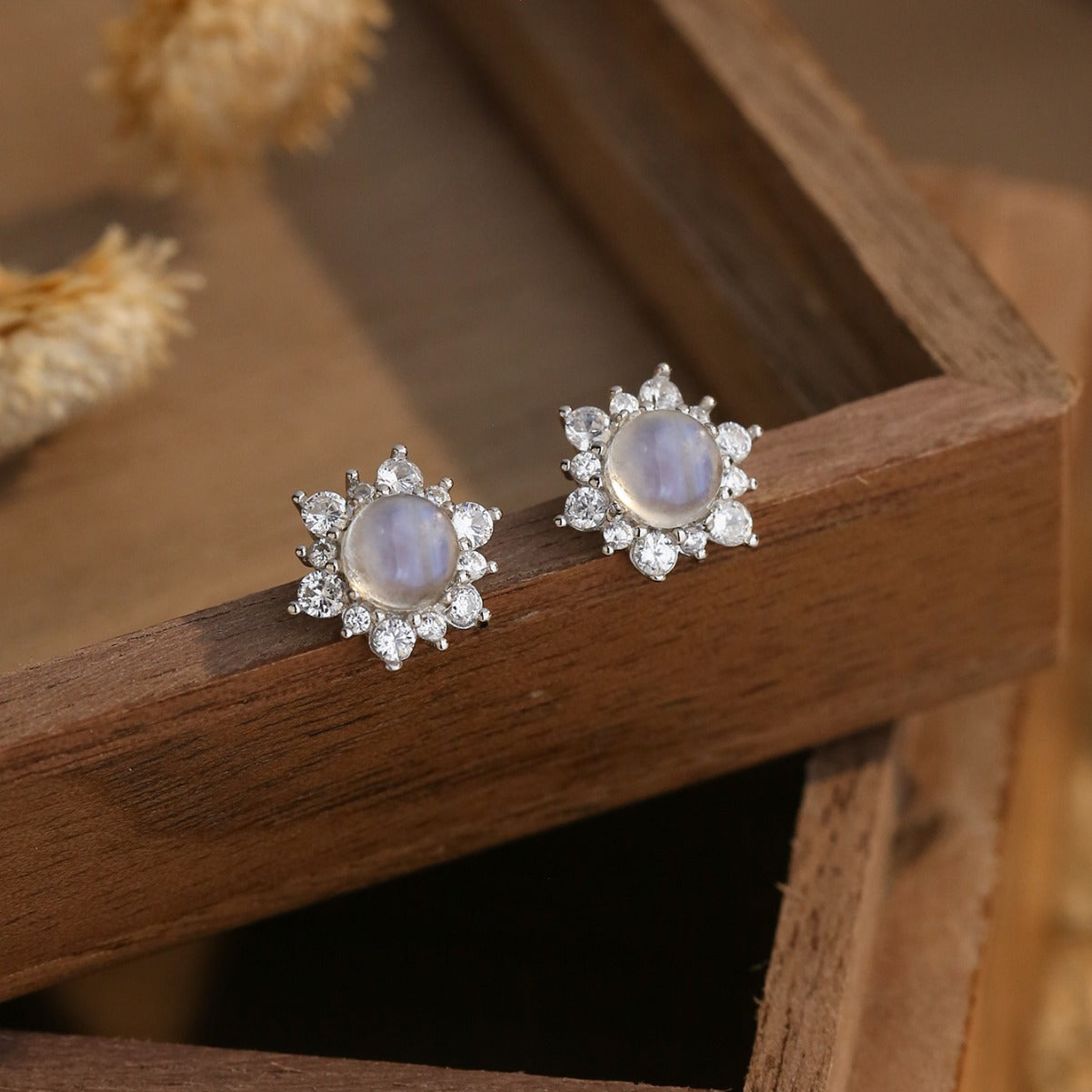 Starlit Moonstone Studs