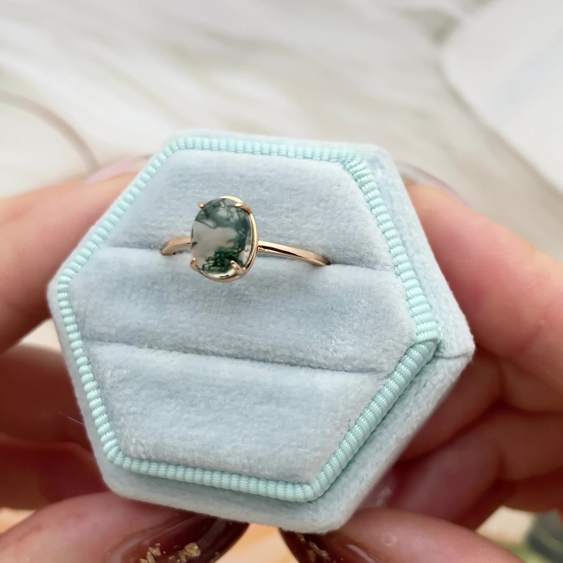 Minimalist Casual Moss Agate Ring
