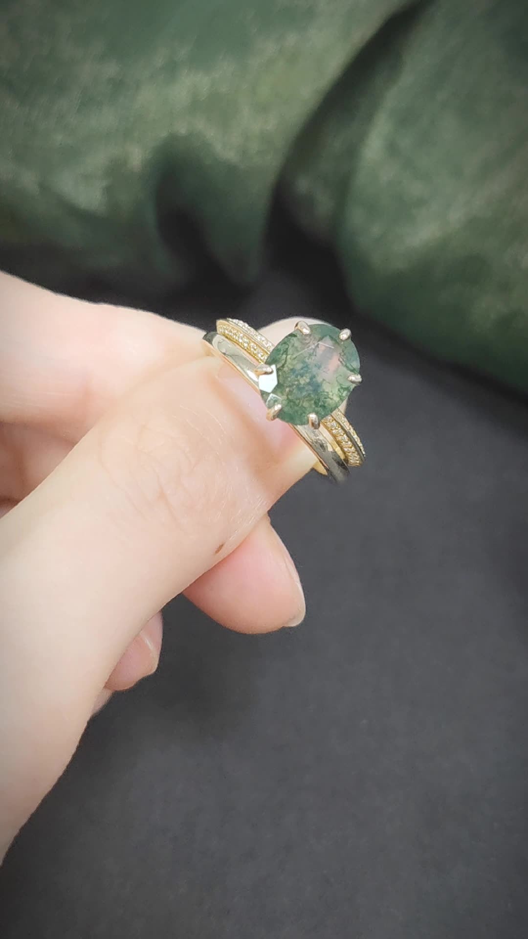 Verdant Geometry Moss Agate Ring Set