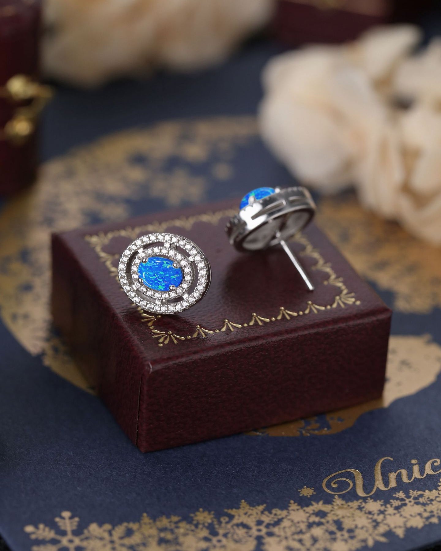 Celestial Orbit Blue Opal Stud Earrings
