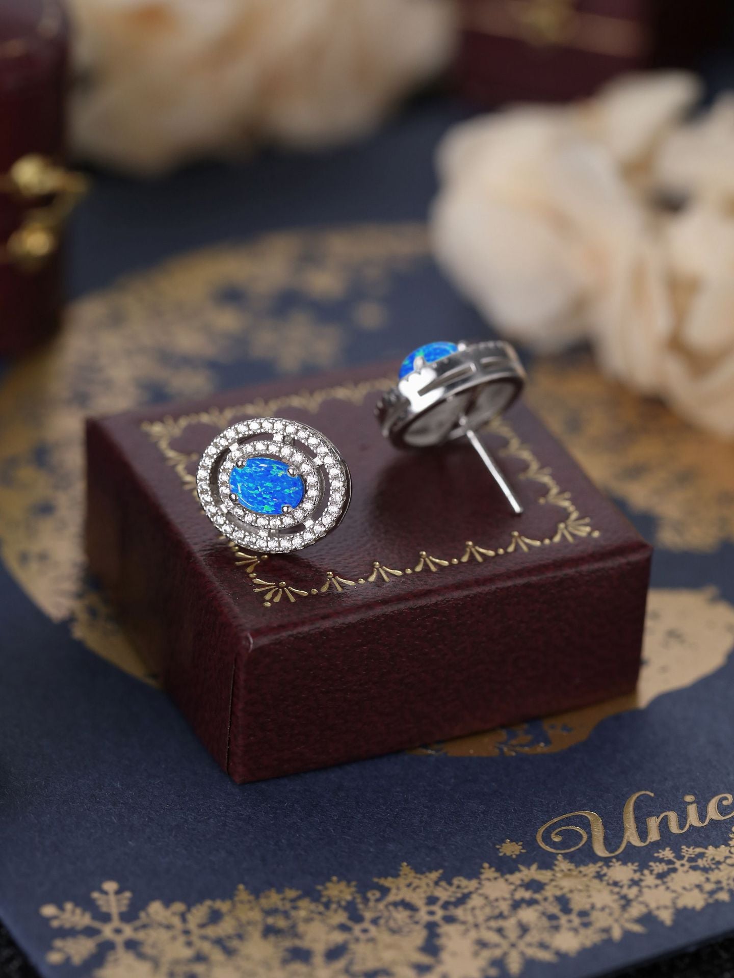 Celestial Orbit Blue Opal Stud Earrings