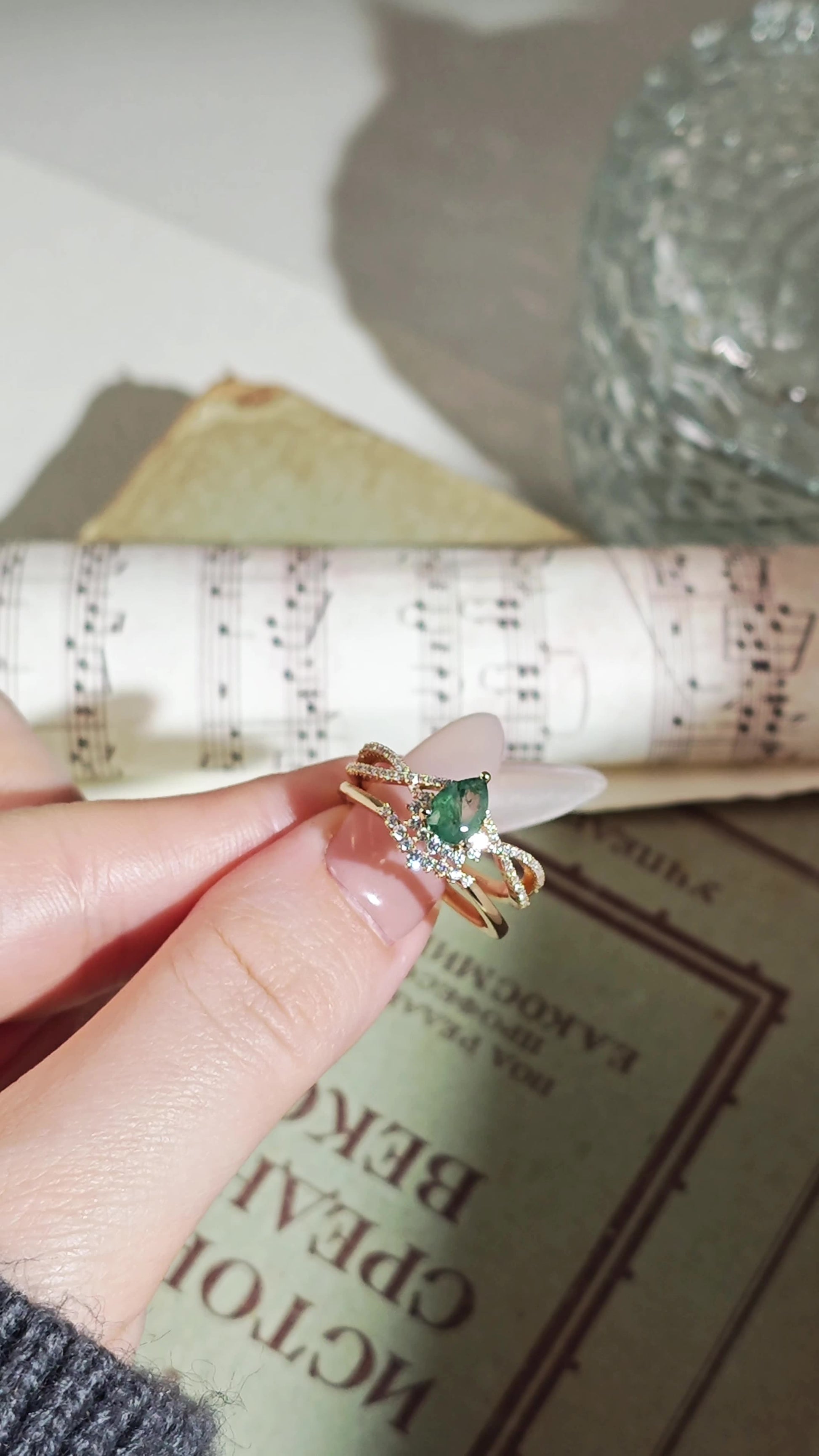 Moss Agate Pear Shape Ring Set
