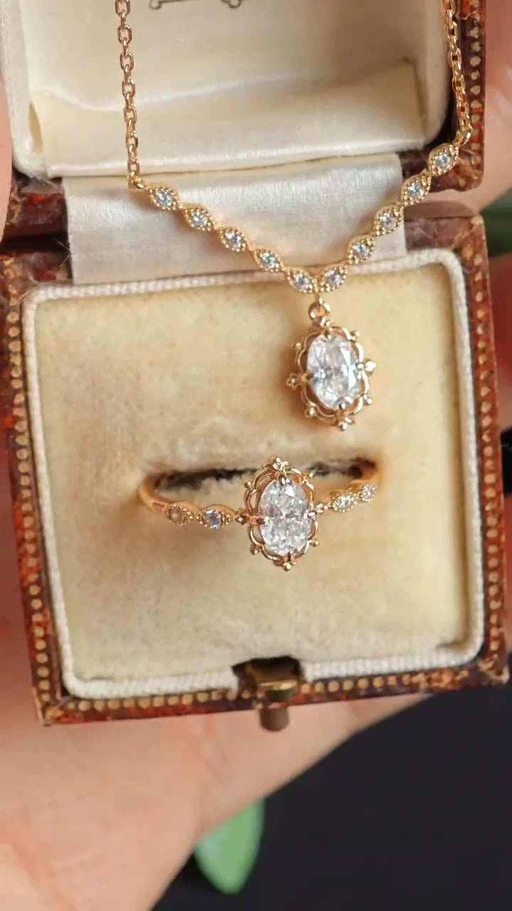 Vintage Oval Crown Moissanite Ring