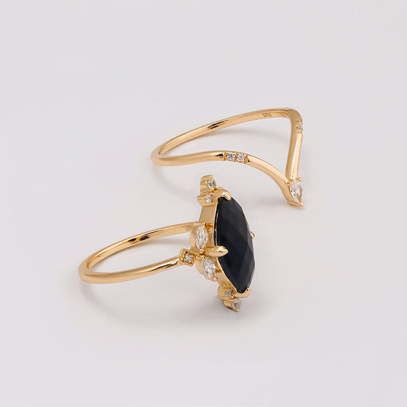 Sparkle Crown Ring Set with Black Onyx