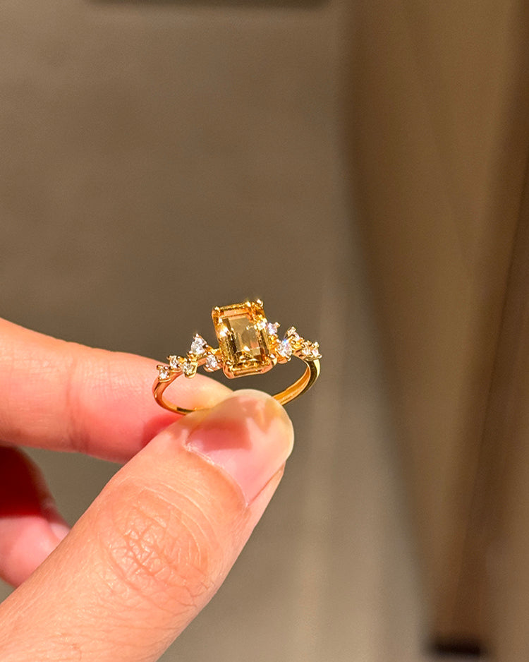 Natural Citrine Sterling Silver Sugar Cube Ring
