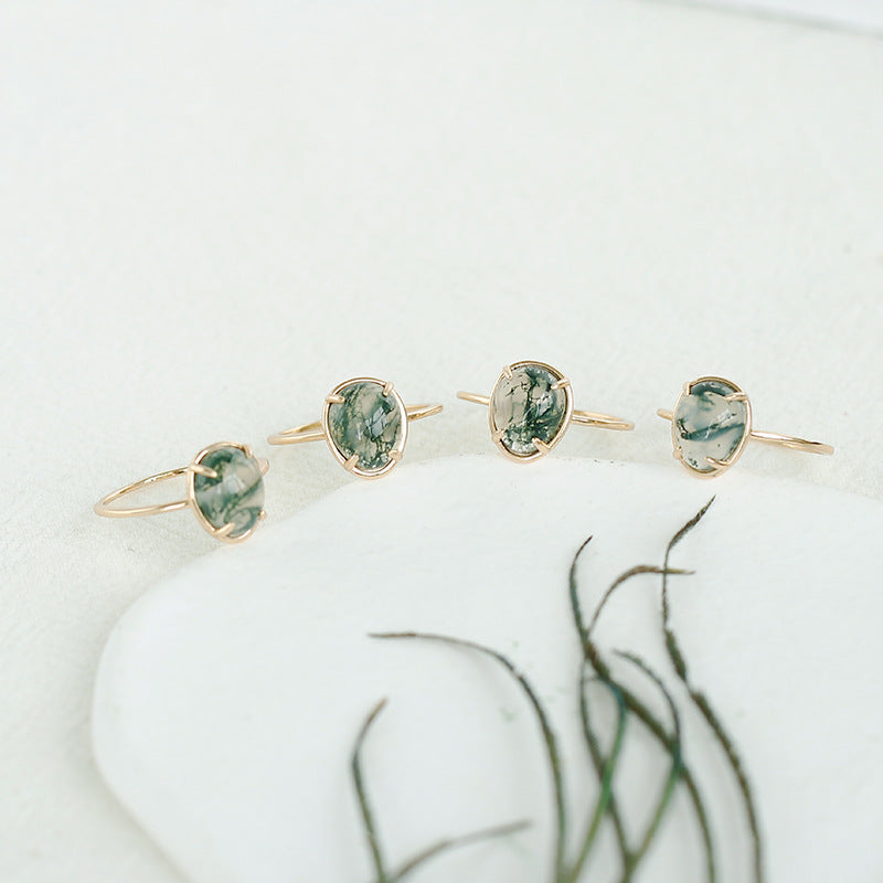 Minimalist Casual Moss Agate Ring