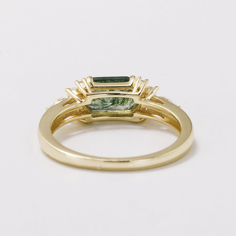 Verdant Hex Moss Agate Ring