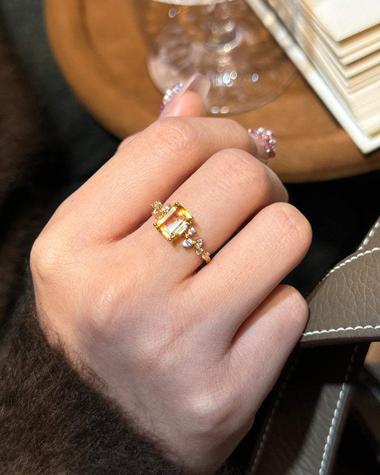 Natural Citrine Sterling Silver Sugar Cube Ring