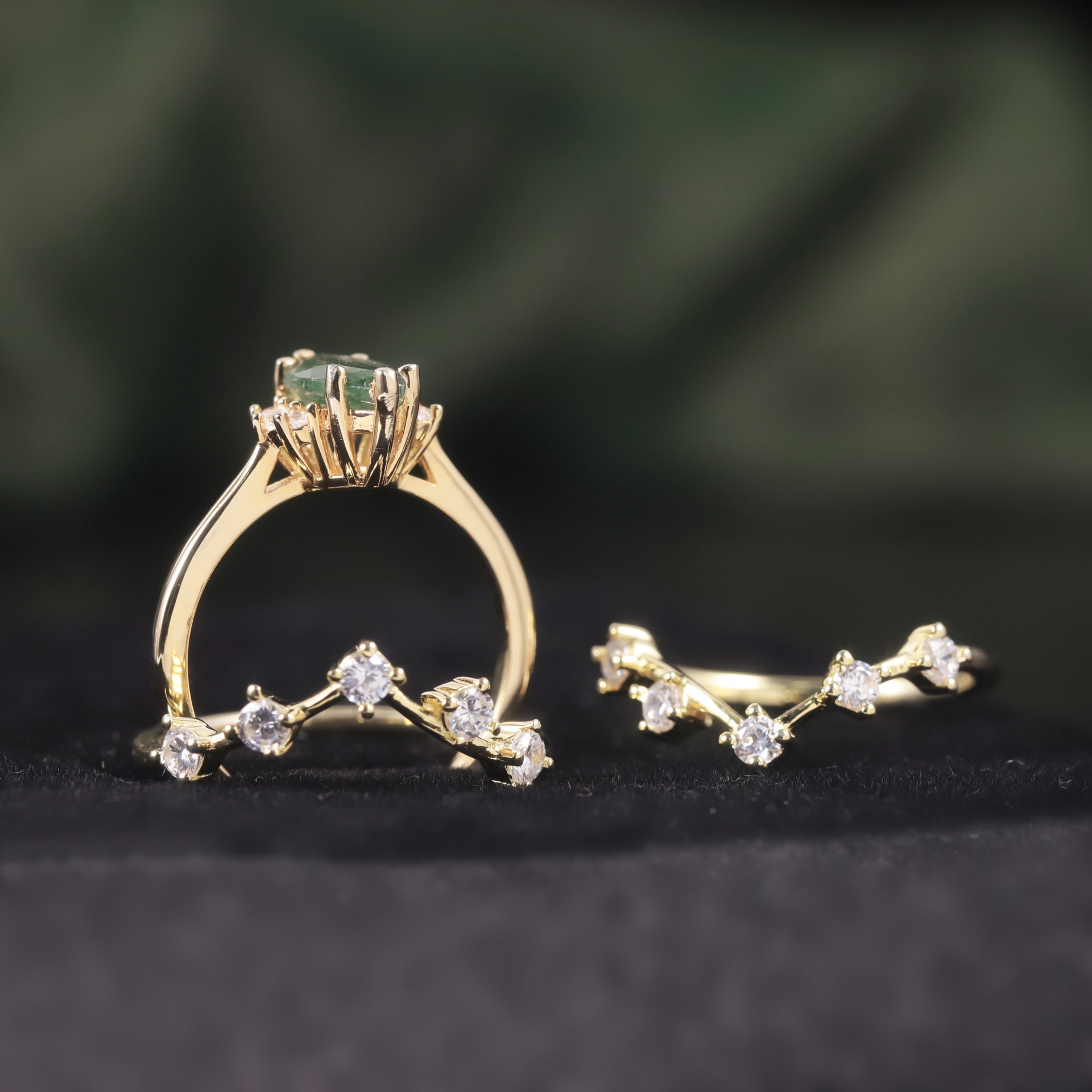 Forest Crown Moss Agate Ring Set