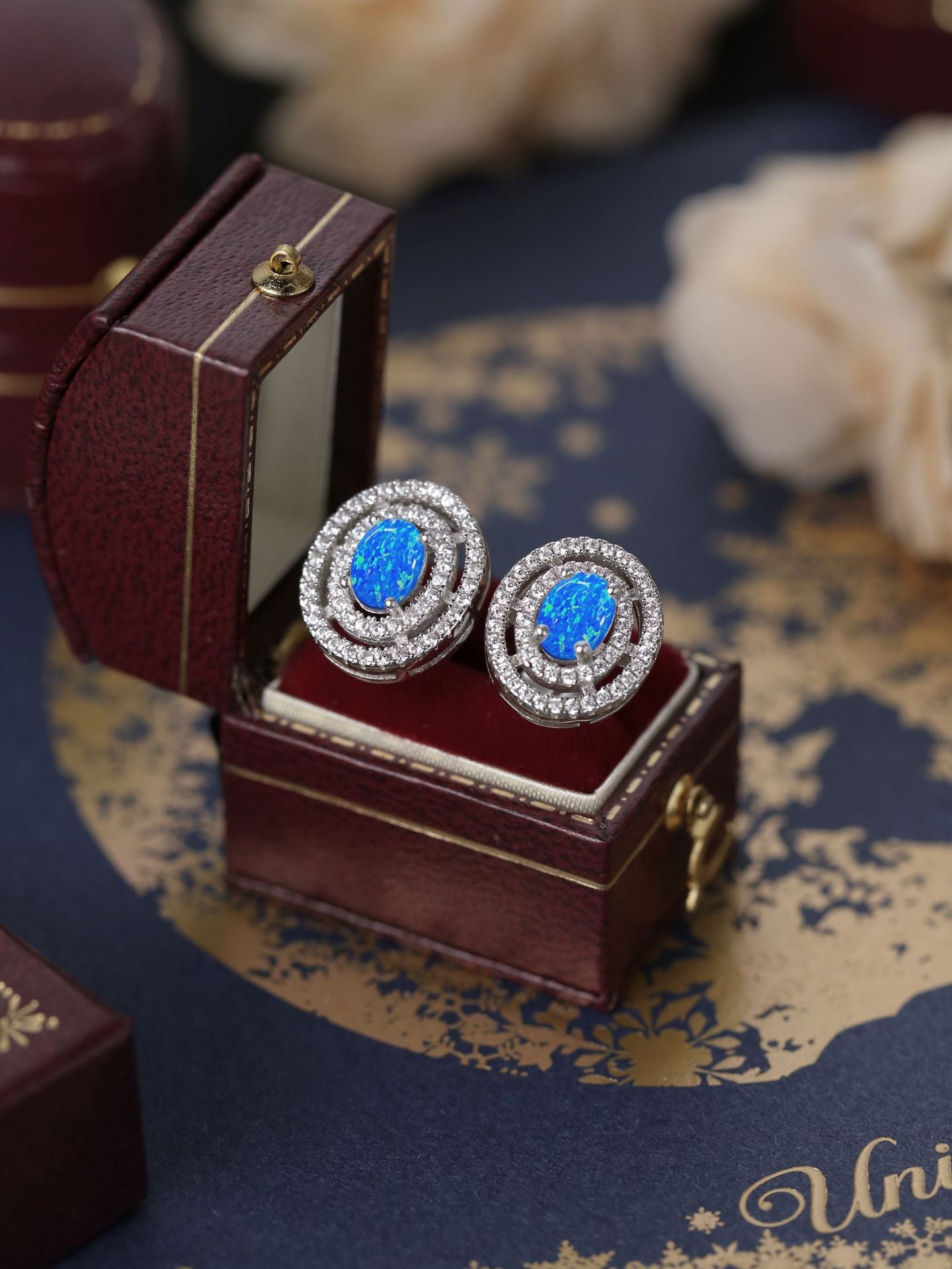 Celestial Orbit Blue Opal Stud Earrings