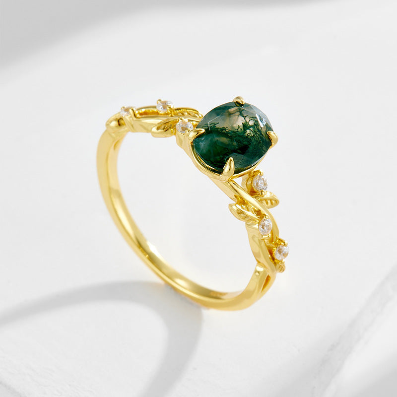 Forest Whisper Oval Cut Moss Agate Stacking Ring Set