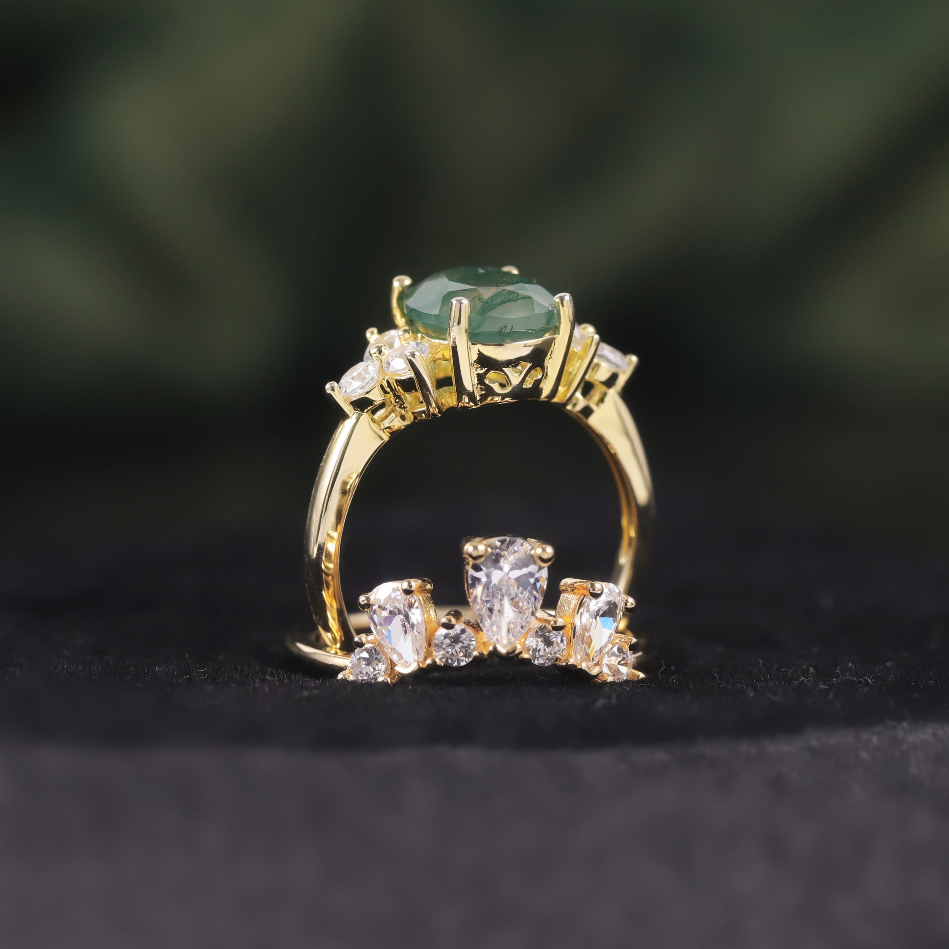Regal Bloom Moss Agate Ring Set