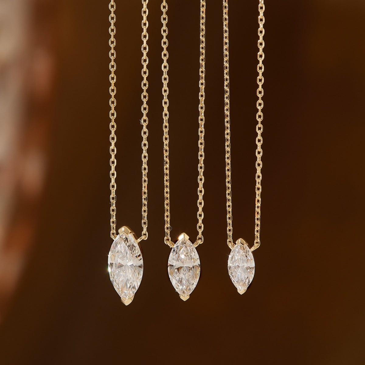 Minimalist Marquise-Cut Moissanite Solitaire Necklace in Solid Gold
