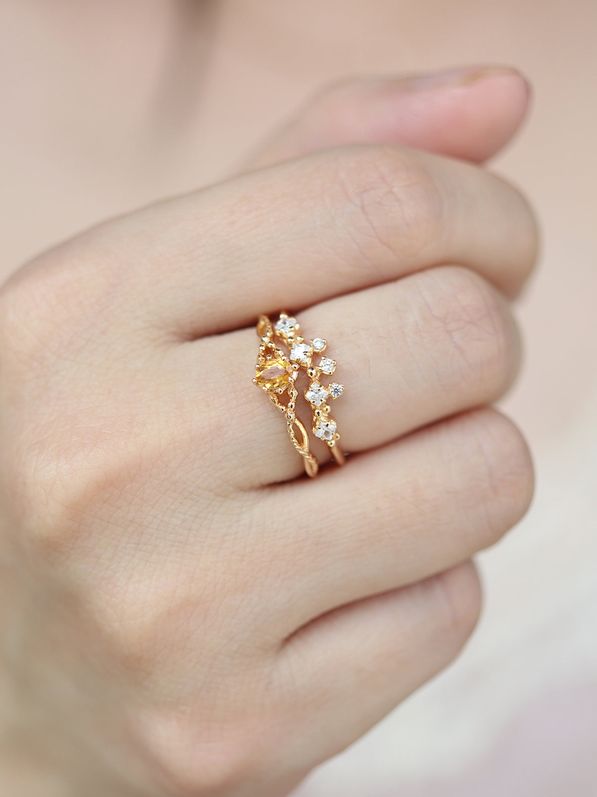 Golden Crown Citrine Ring Set