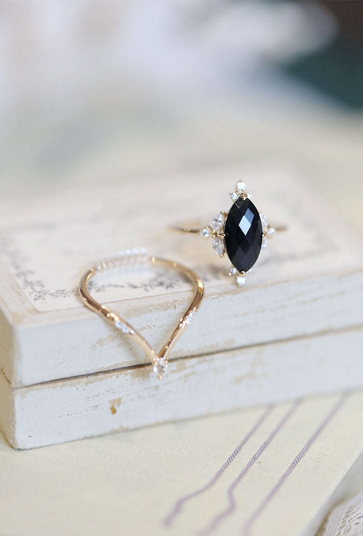 Sparkle Crown Ring Set with Black Onyx