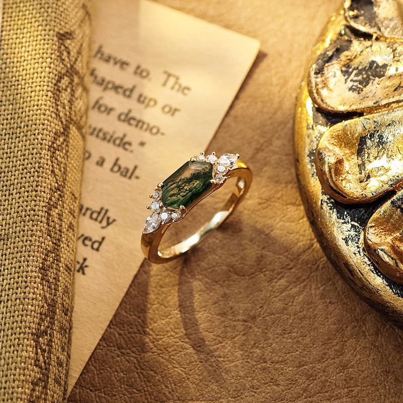 Verdant Hex Moss Agate Ring