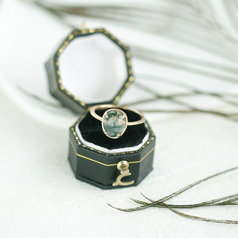 Minimalist Casual Moss Agate Ring