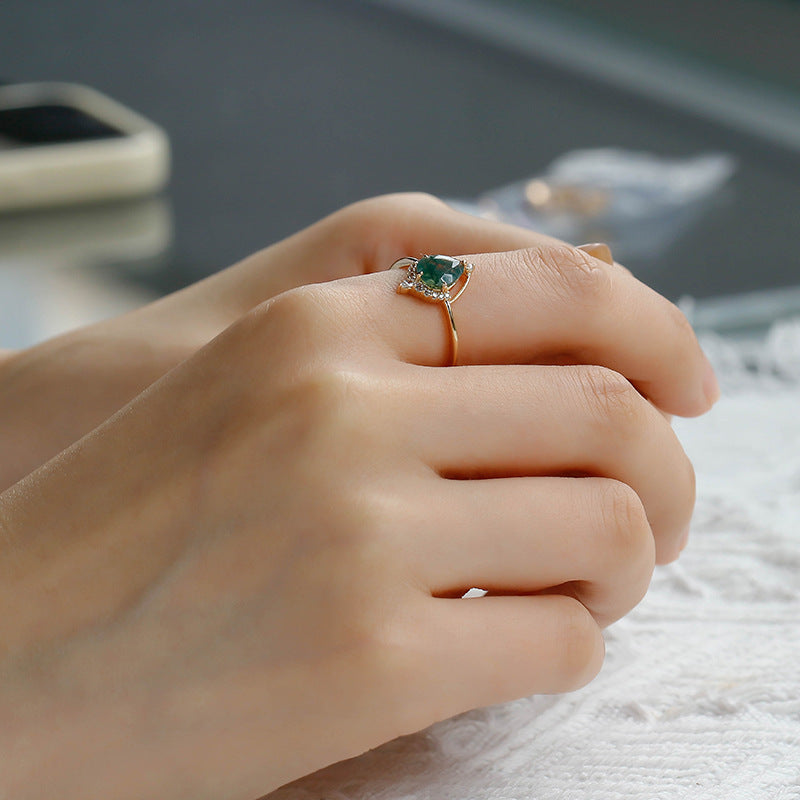 Minimalist Geometric Pear Cut Moss Agate Ring