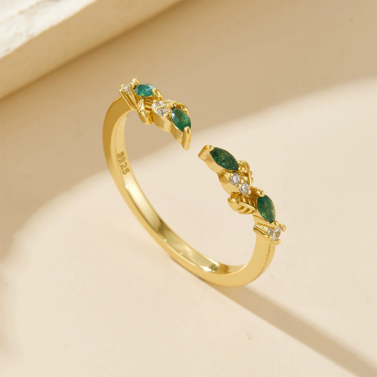 Wreath Marquise Cut Moss Agate Stacking Ring Set