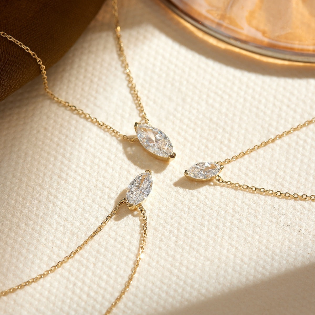 Minimalist Marquise-Cut Moissanite Solitaire Necklace in Solid Gold