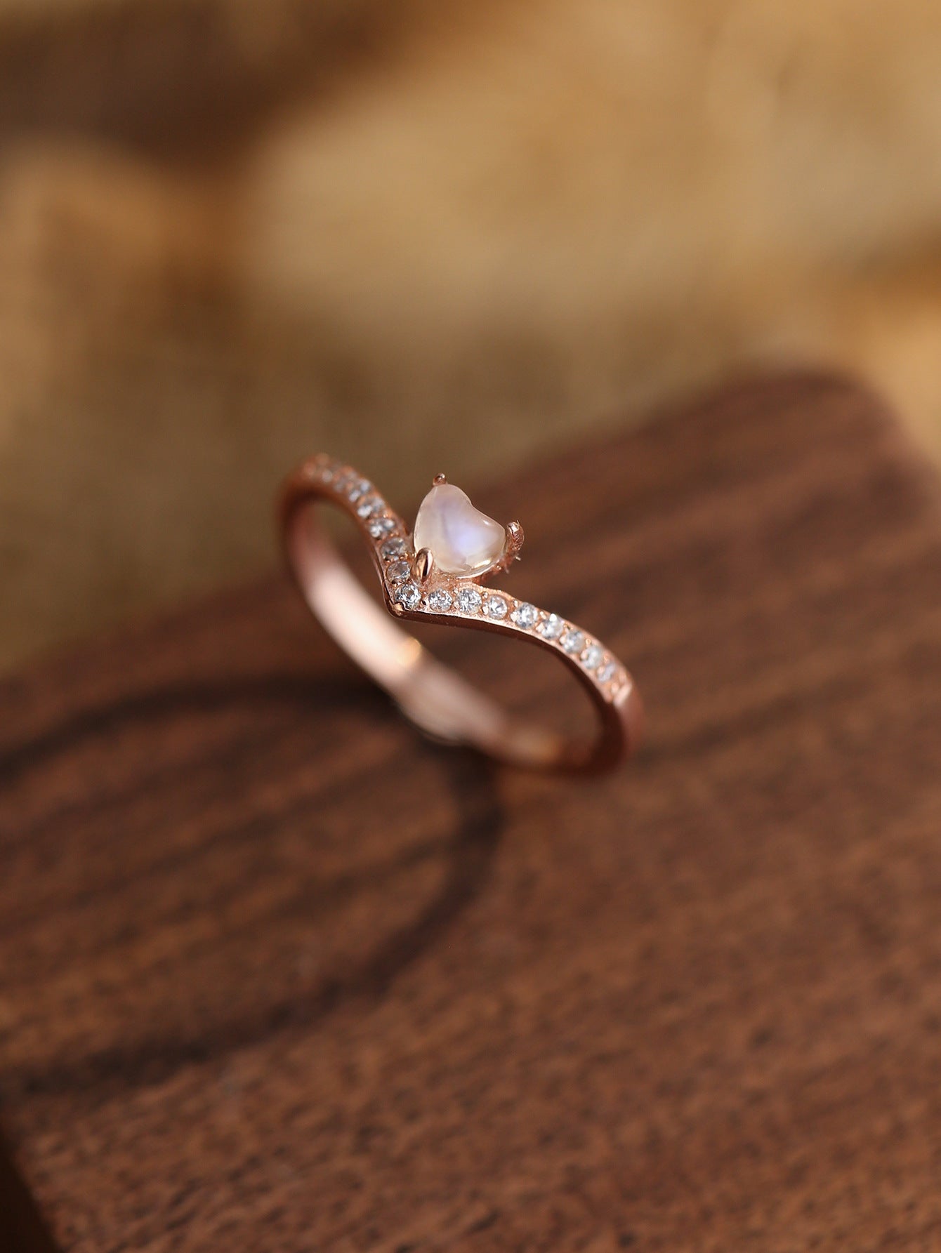 Moonstone Heart V Ring