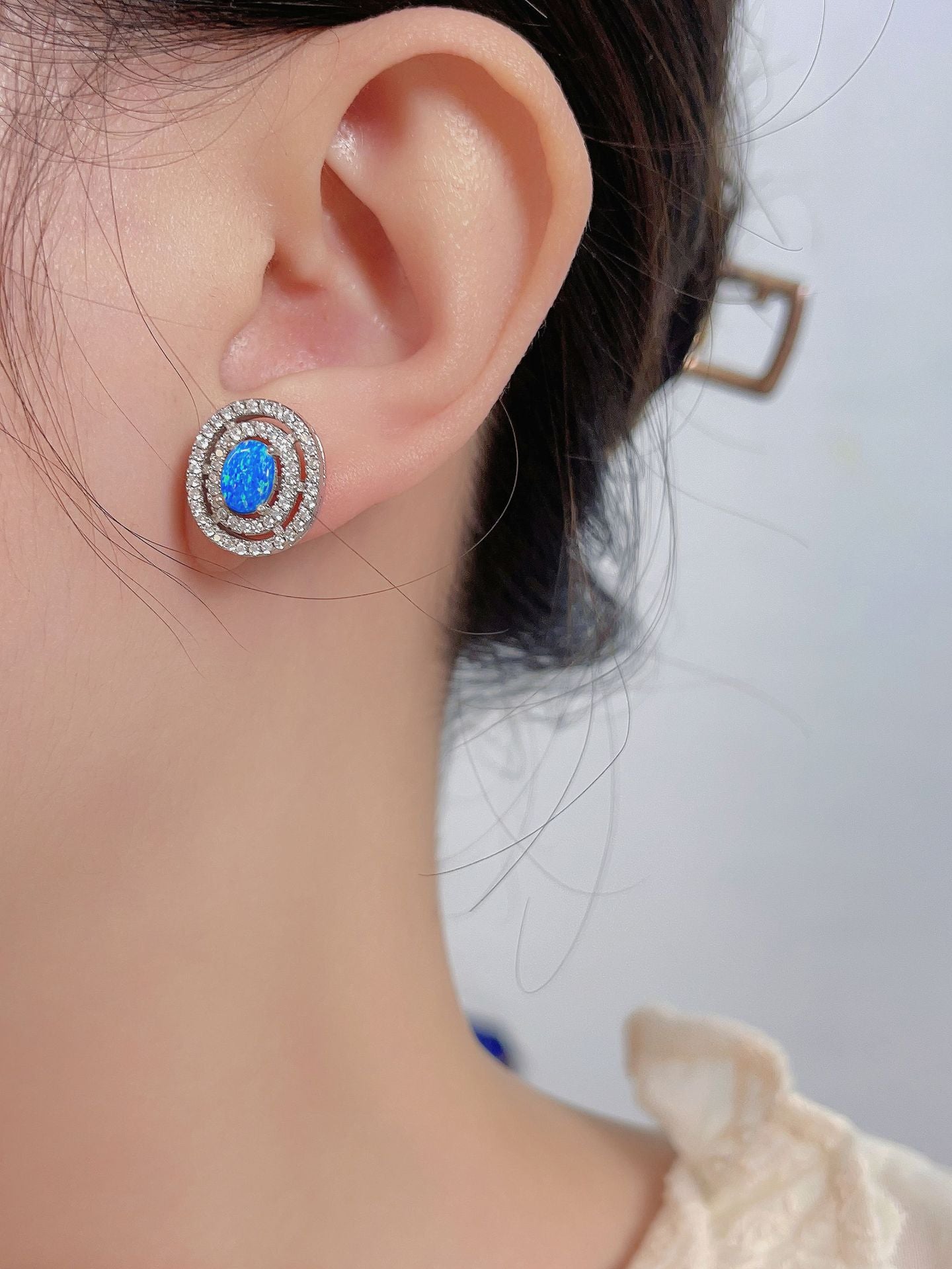 Celestial Orbit Blue Opal Stud Earrings