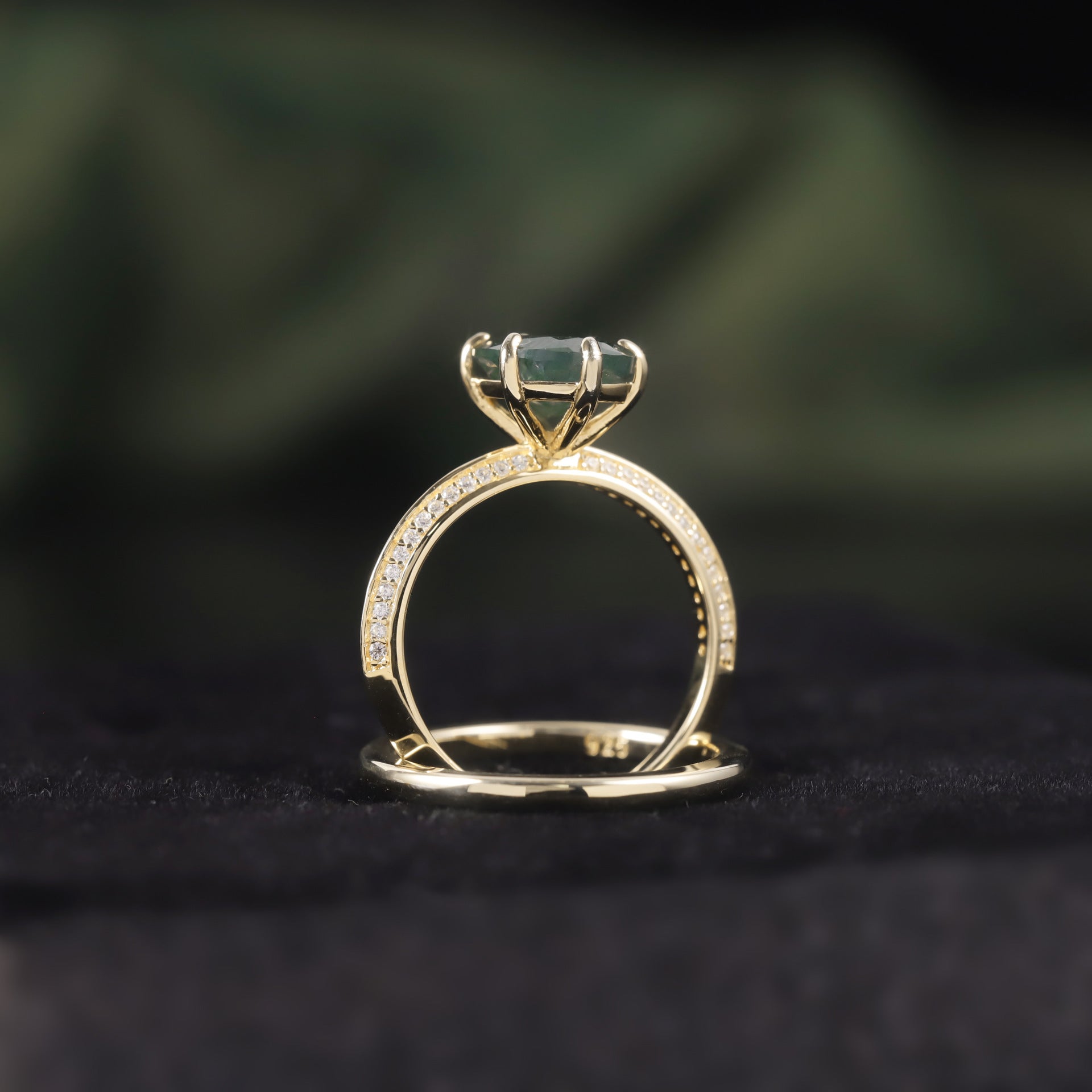 Verdant Geometry Moss Agate Ring Set
