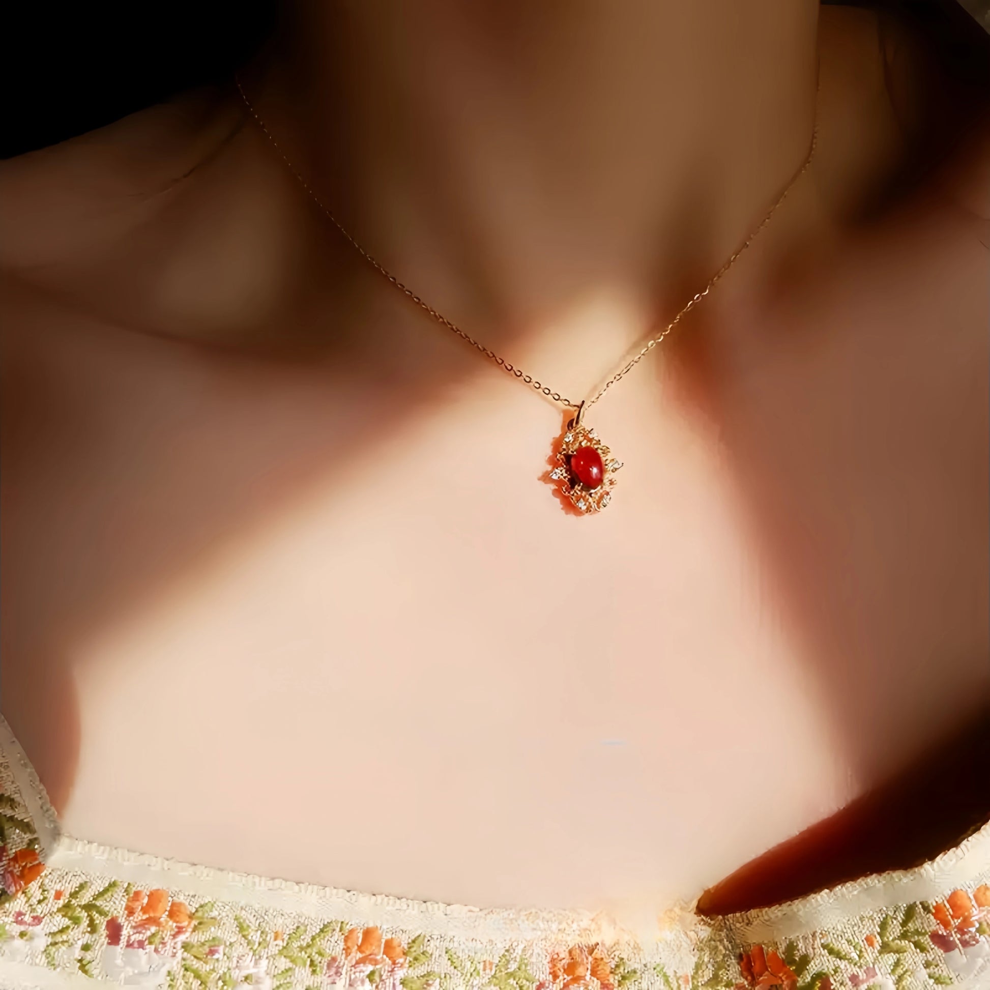 Vintage Bloom Garnet Necklace