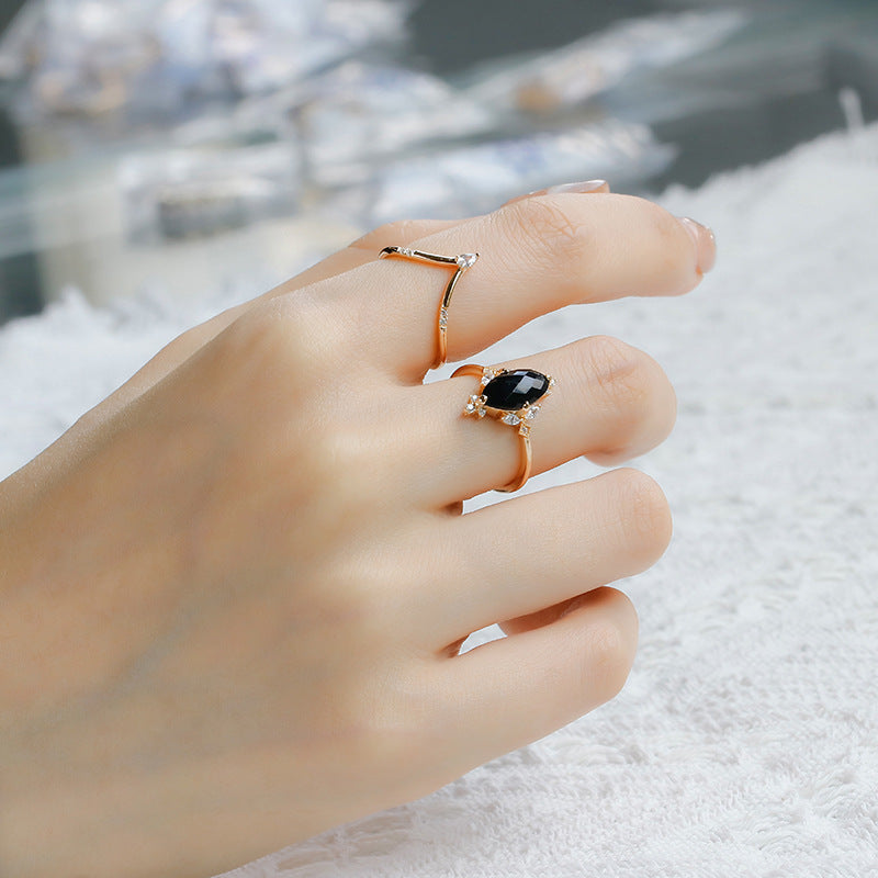 Sparkle Crown Ring Set with Black Onyx