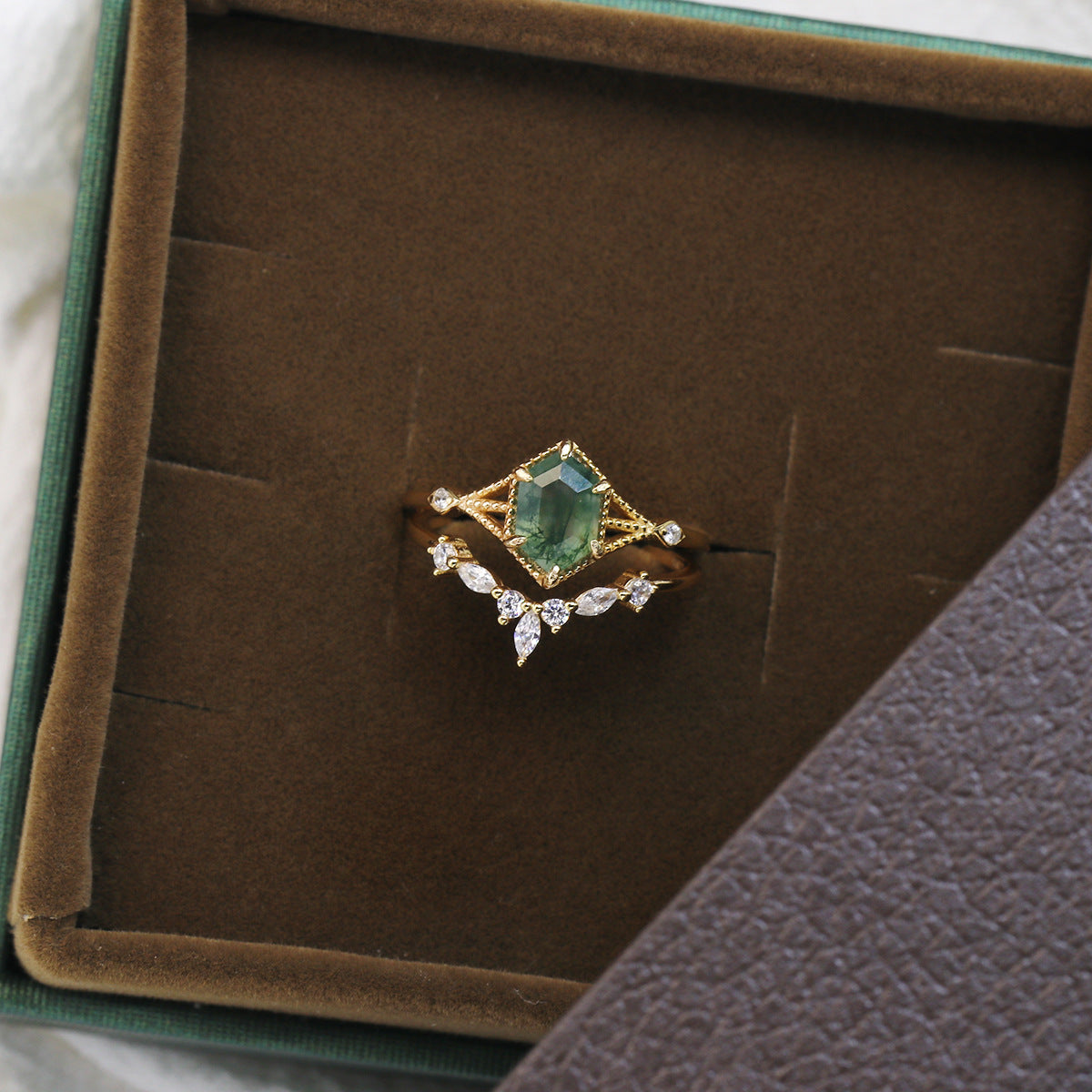 Verdant Prism Moss Agate Ring