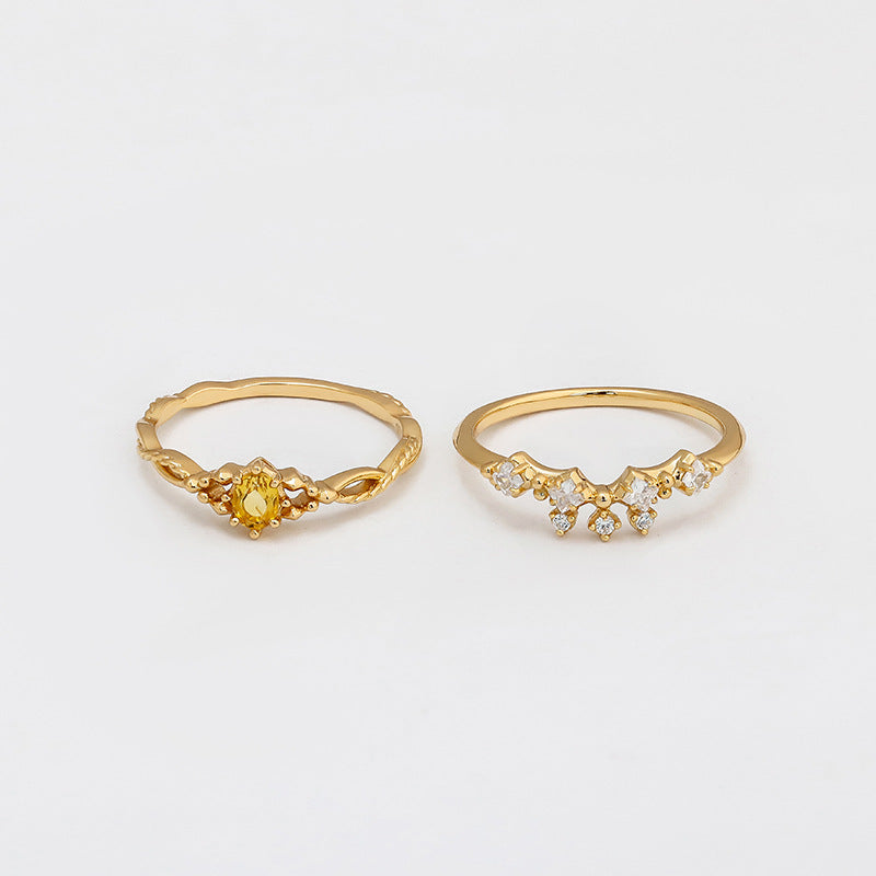 Golden Crown Citrine Ring Set