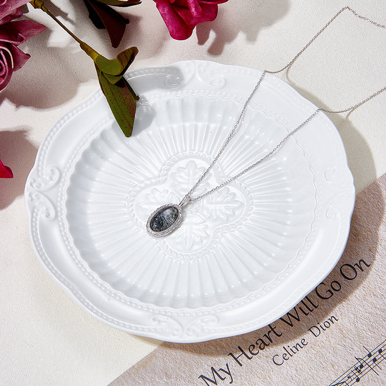 Pendentif ovale vintage en quartz rutile