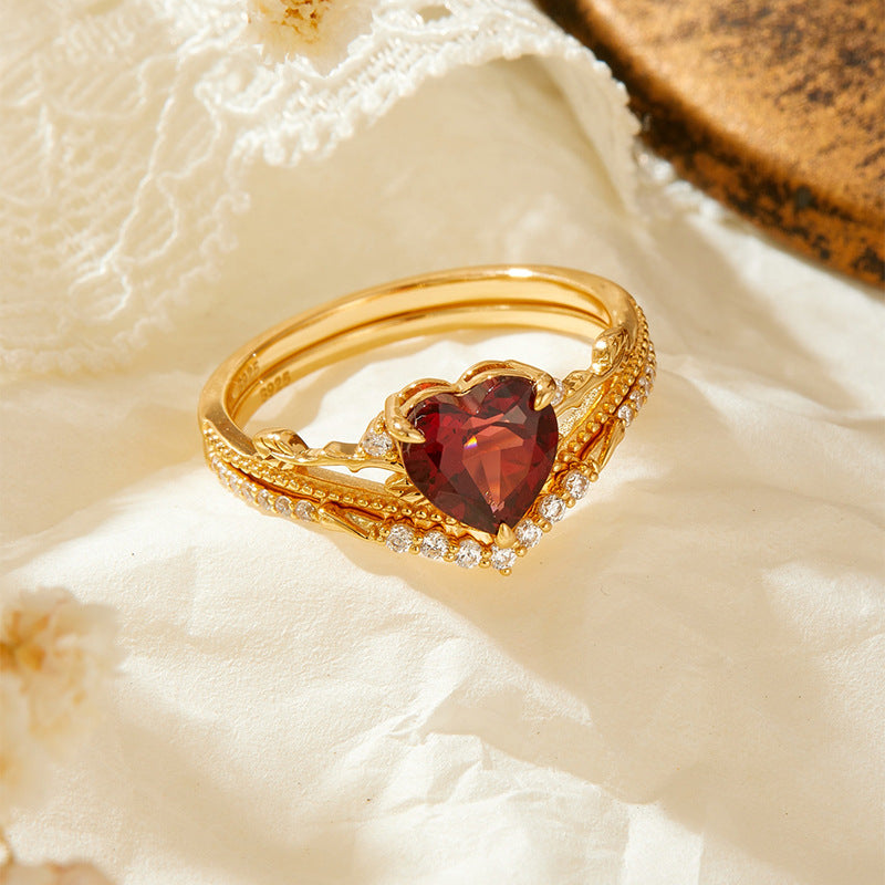 Crimson Heart Garnet Ring Set