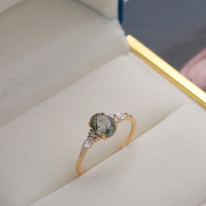 Oval Green Rutilated Quartz Ring