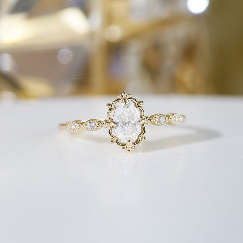 Vintage Oval Crown Moissanite Ring
