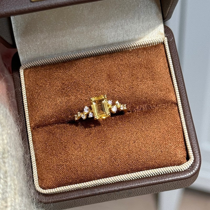 Natural Citrine Sterling Silver Sugar Cube Ring