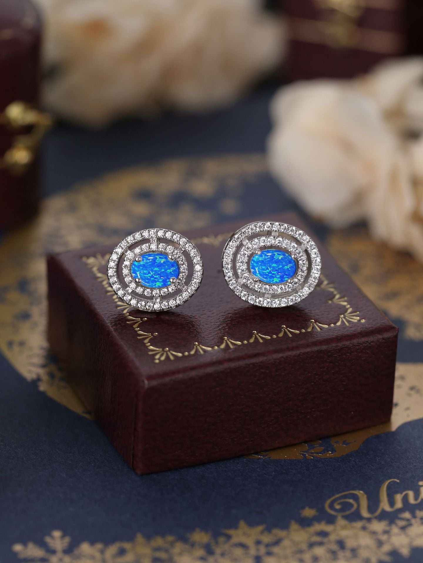 Celestial Orbit Blue Opal Stud Earrings